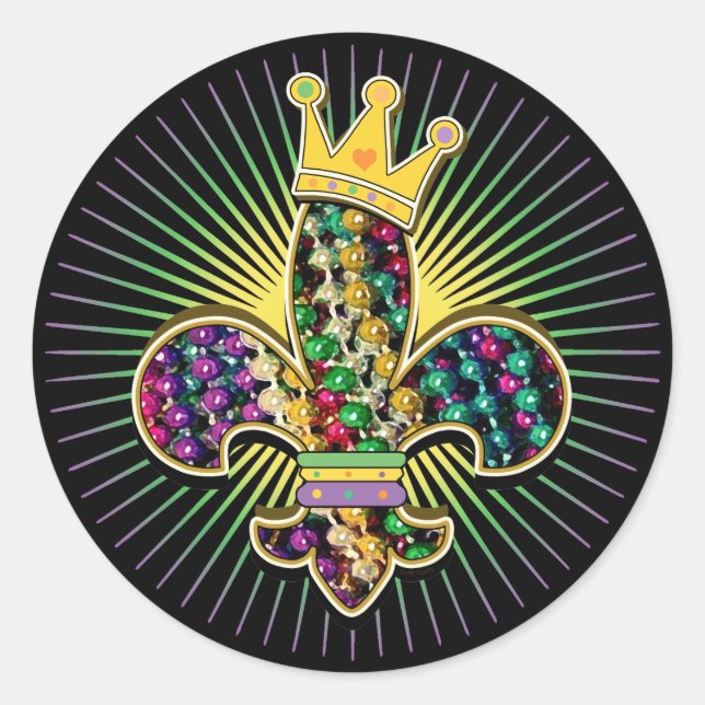 Mardi Gras Fleur Celebrate Runder Aufkleber (Vorderseite)