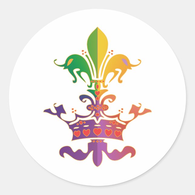 Mardi Gras Fleur de Crown Runder Aufkleber (Vorderseite)