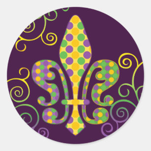 Mardi Gras Fleur de Dots Runder Aufkleber