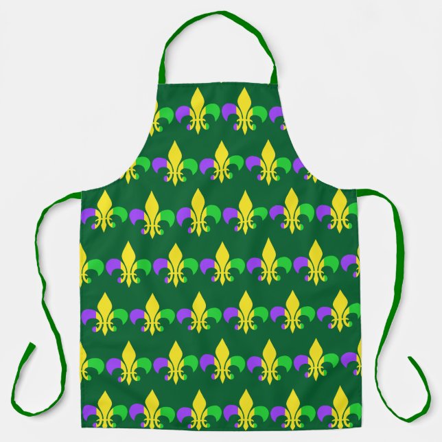 Mardi Gras Fleur-de-Lis Lila Gelb Grün Schürze (Vorderseite)