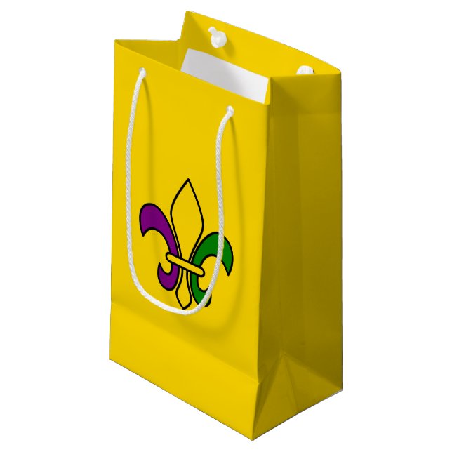 Mardi Gras fleur-de-lys kleine Geschenktasche Kleine Geschenktüte (Vorderseite Schrägansicht)