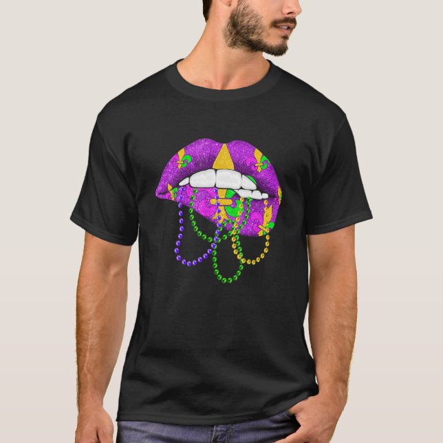 Mardi Gras Fleur De Lys Lips Costume Mardi Gras Ca T-Shirt (Vorderseite)