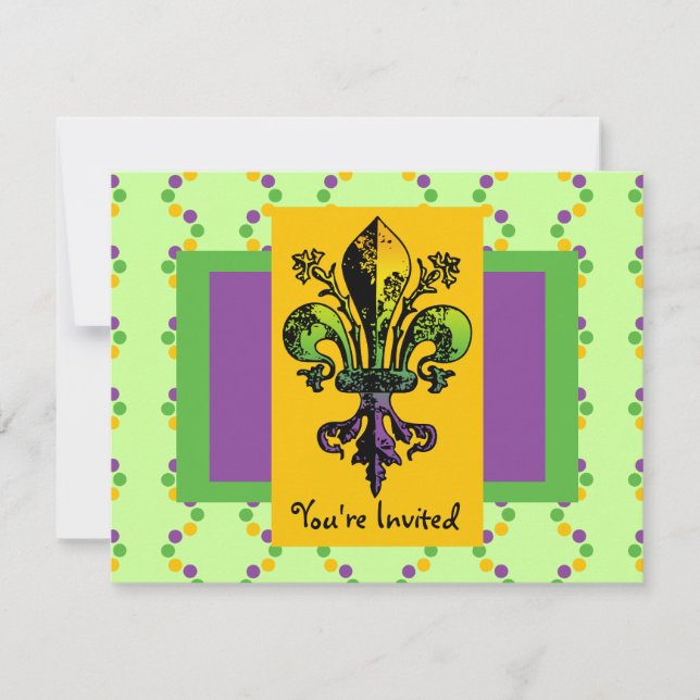 Mardi Gras Fleur Einladung (Vorderseite)