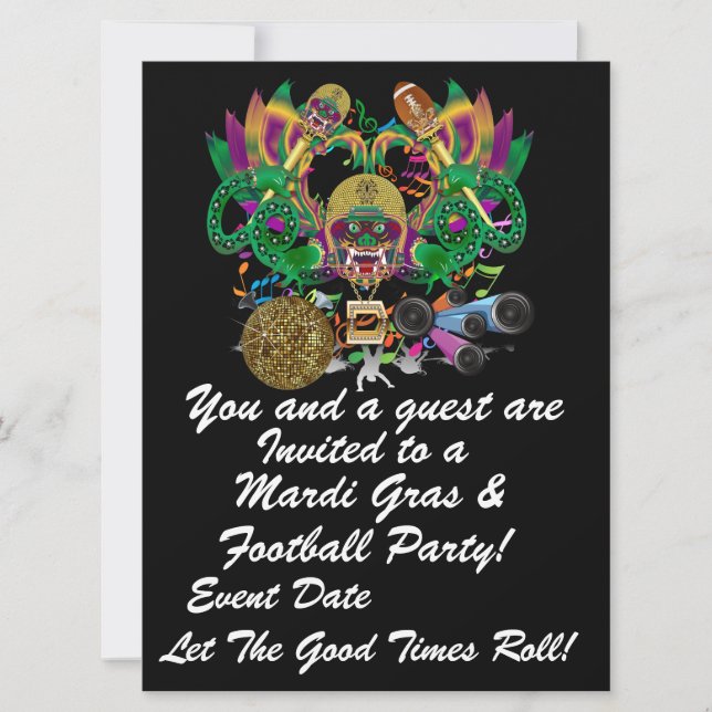 Mardi Gras & Football 6,5" x 8,75" View Hints Plse Einladung (Vorderseite)