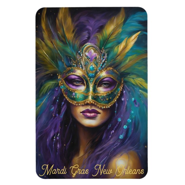 Mardi Gras Frau in Maske Karneval Text bearbeiten Magnet (Vertikal)