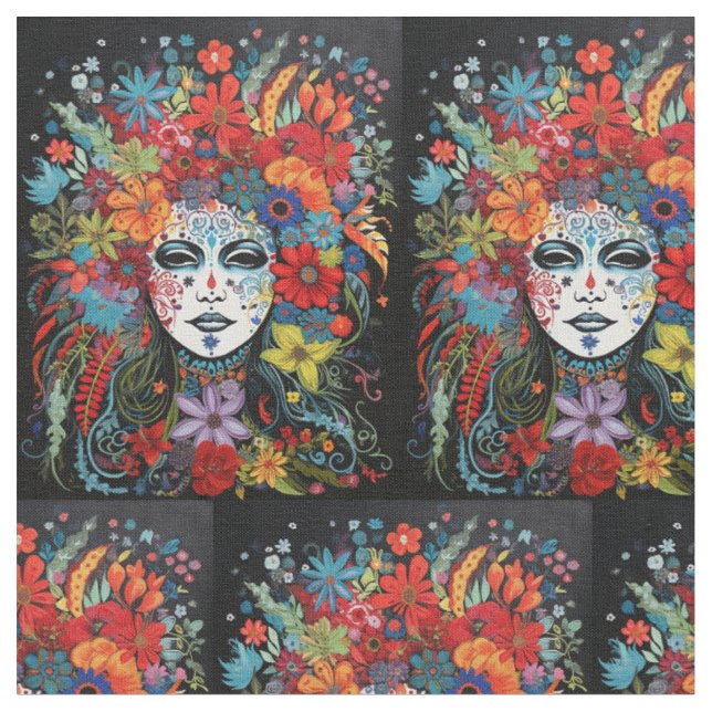 Mardi Gras Frau in Maske und Adresse Stoff (Nahaufnahme)