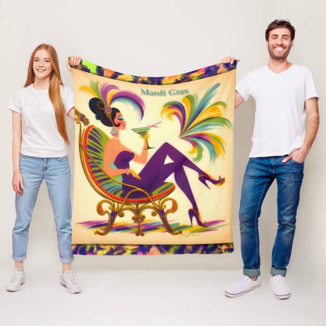 Mardi Gras Frau Mitte des Jahrhunderts mit Martini Fleecedecke (Beispiel)