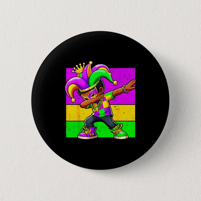 Mardi Gras Funny Dabbing Black Boy Jester Hat Kid  Button (Vorderseite)