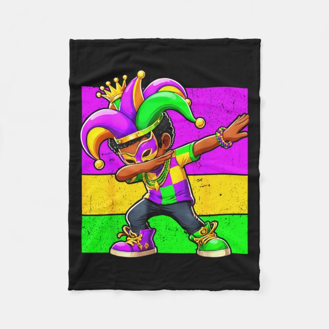 Mardi Gras Funny Dabbing Black Boy Jester Hat Kid  Fleecedecke (Vorderseite)
