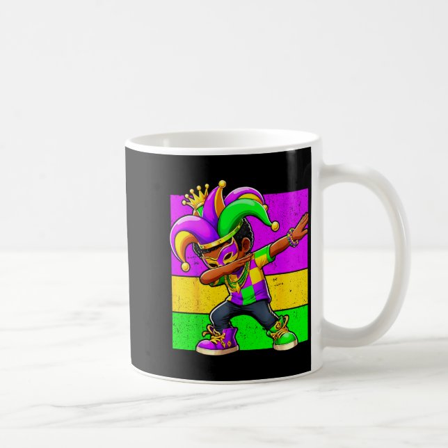 Mardi Gras Funny Dabbing Black Boy Jester Hat Kid  Kaffeetasse (Rechts)