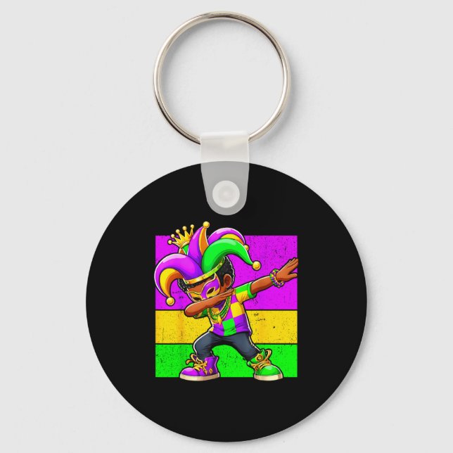 Mardi Gras Funny Dabbing Black Boy Jester Hat Kid  Schlüsselanhänger (Vorderseite)