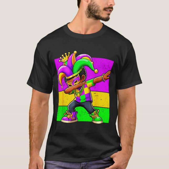 Mardi Gras Funny Dabbing Black Boy Jester Hat Kid  T-Shirt (Vorderseite)
