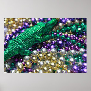 Mardi Gras Gator Beads Print Poster