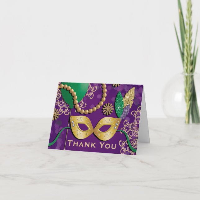 Mardi Gras Geburtstag Vielen Dank Dankeskarte (Vorderseite)
