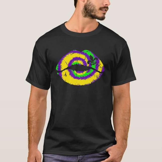 Mardi Gras Gefärbte Krawatte Lip Lila Masquerade T-Shirt (Vorderseite)