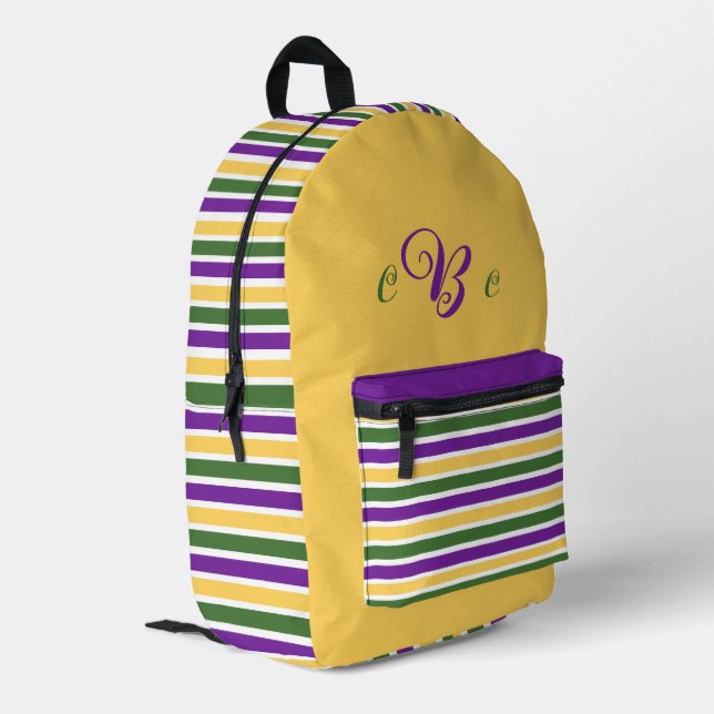 Mardi gras gelb/lila/grün gestreift bedruckter rucksack (Rückseitige Ecke links)