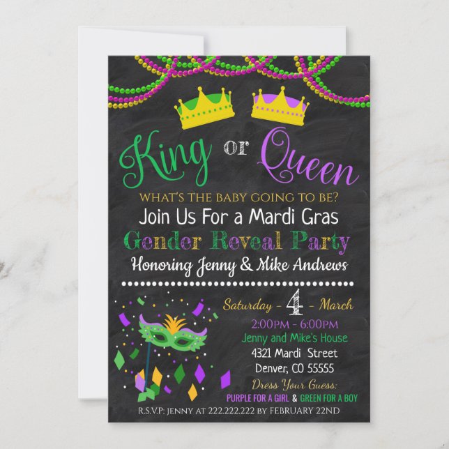 Mardi Gras Genre Reveal Party Invitation (Devant)