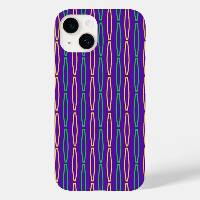 Mardi Gras Geometric Repeat Case-Mate iPhone 14 Hülle (Rückseite)