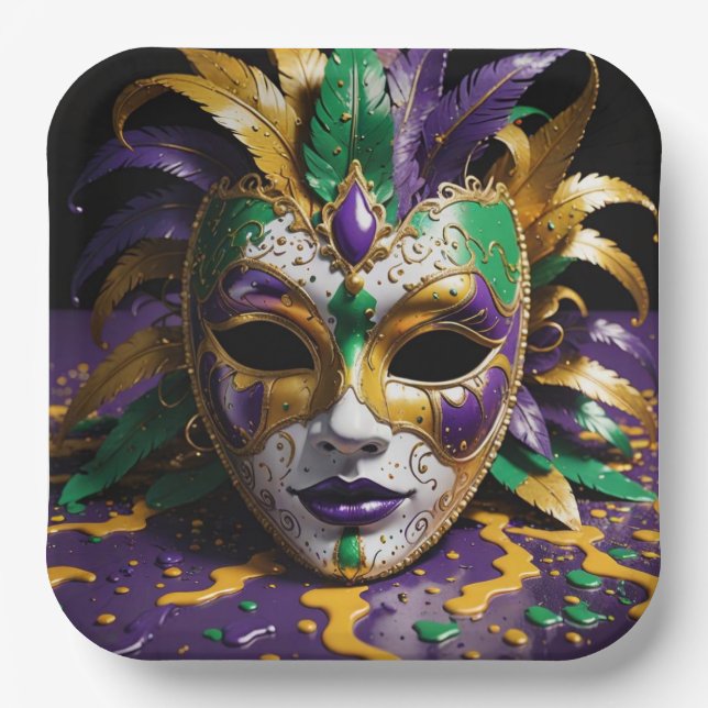 Mardi Gras-Gesichtsmaskenparty Pappteller (Vorderseite)