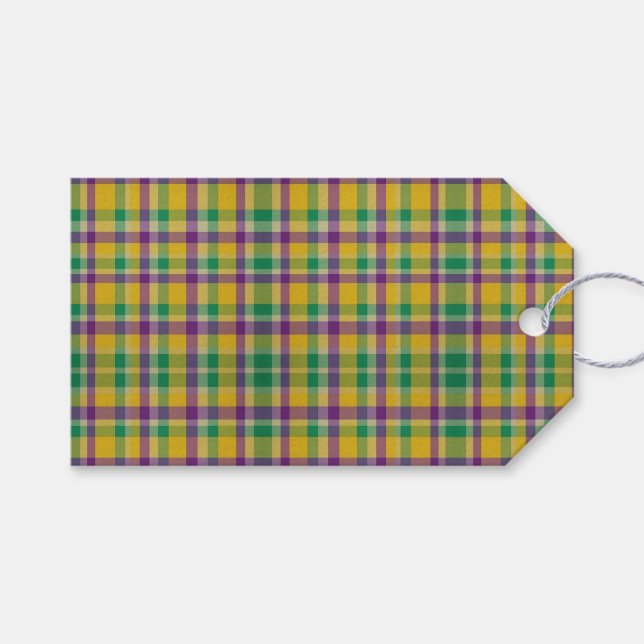Mardi Gras Gingham gemustert Geschenkanhänger (Vorderseite (Horizontal))