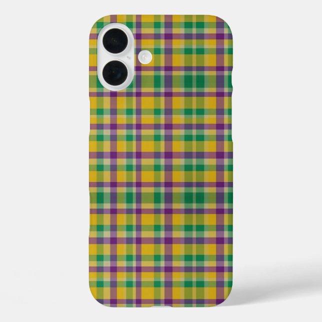 Mardi Gras Gingham gemustert iPhone 16 Plus Hülle (Rückseite)