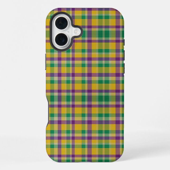 Mardi Gras Gingham gemustert iPhone 16 Plus Hülle (Rückseite)