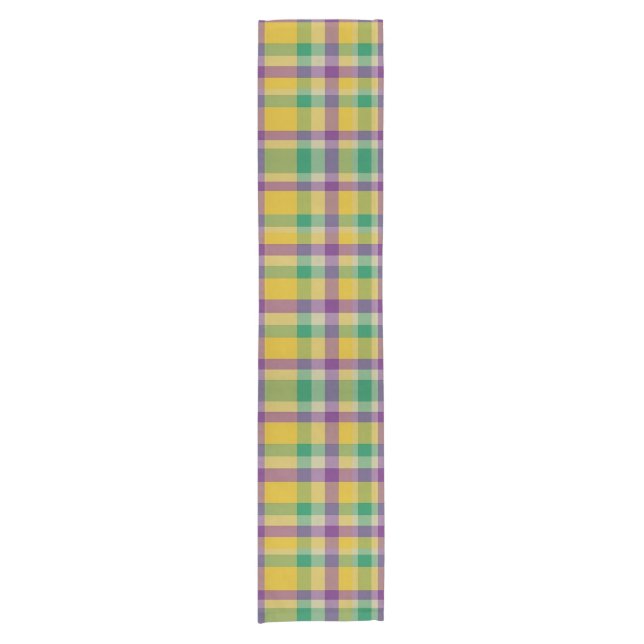 Mardi Gras Gingham gemustert Kurzer Tischläufer (Vorderseite)
