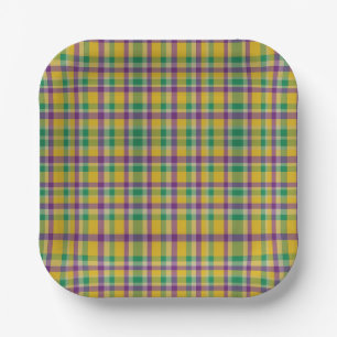 Mardi Gras Gingham gemustert Pappteller