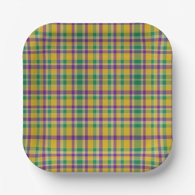 Mardi Gras Gingham gemustert Pappteller (Vorderseite)
