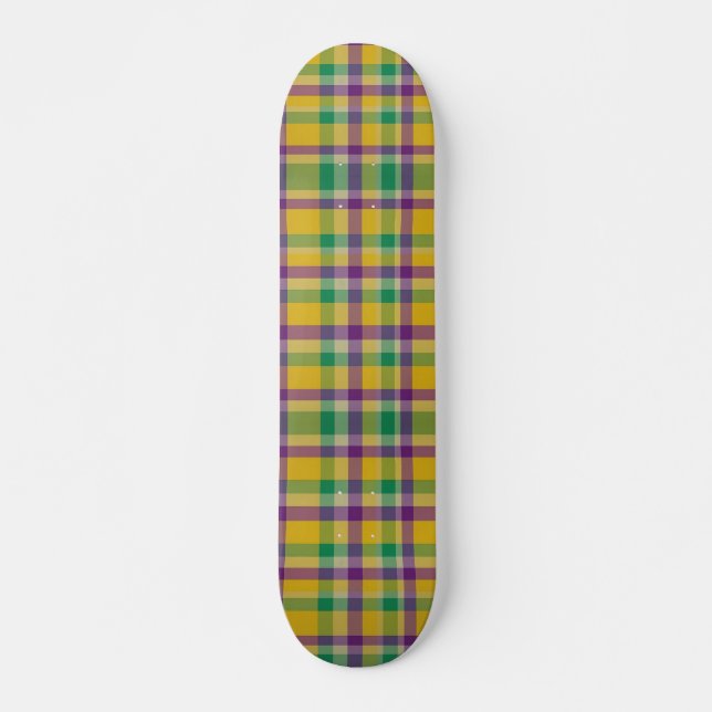 Mardi Gras Gingham gemustert Skateboard (Vorne)