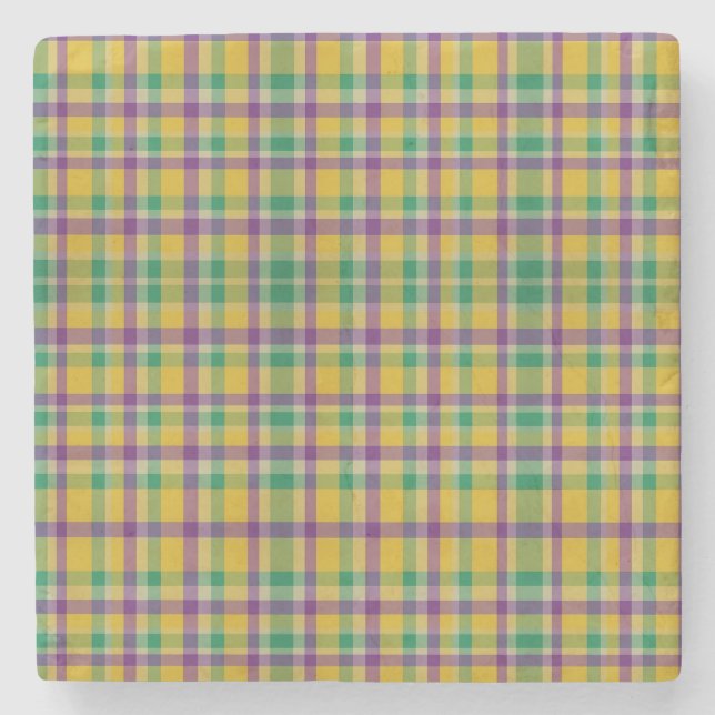 Mardi Gras Gingham gemustert Steinuntersetzer (Vorderseite)
