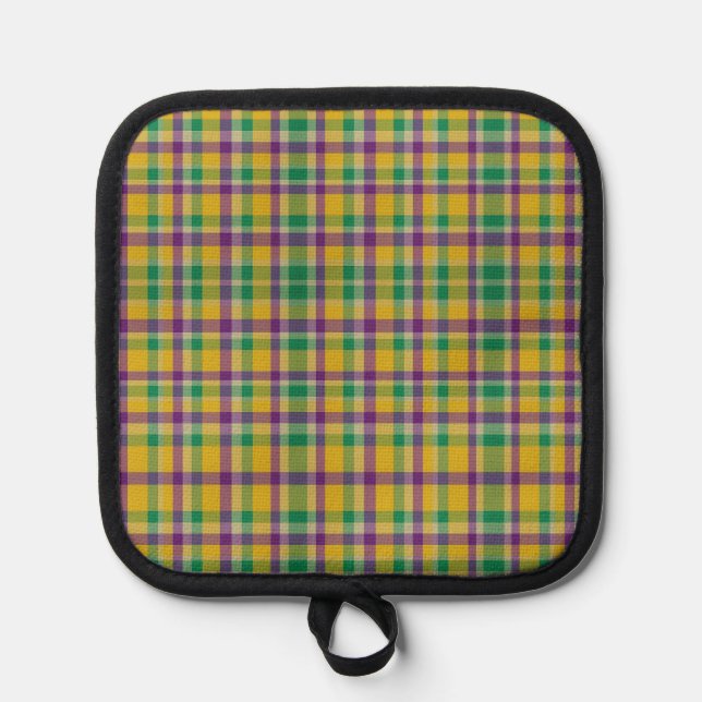 Mardi Gras Gingham gemustert Topflappen (Vorderseite)