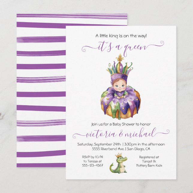 Mardi Gras Girl Baby Shower Einladung (Vorne/Hinten)