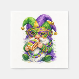 Mardi Gras-Gnom, der King Cake isst Serviette