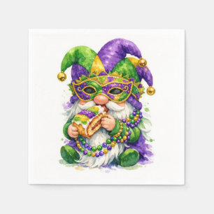 Mardi Gras-Gnom, der King Cake isst Serviette
