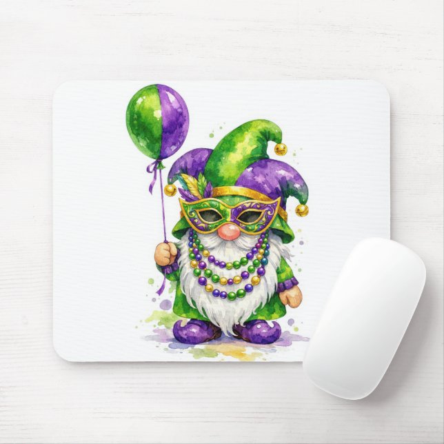 Mardi Gras-Gnom mit Partyballon Mousepad (Mit Mouse)
