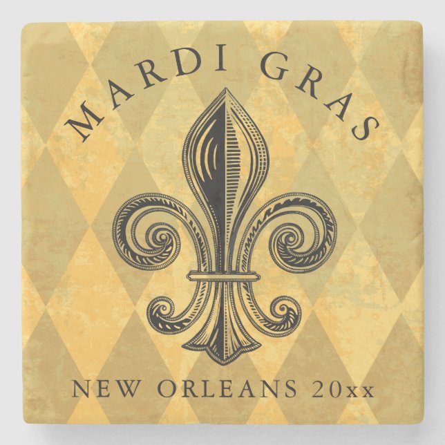 Mardi Gras Gold Black Lilie Harlequin Year Steinuntersetzer (Vorderseite)