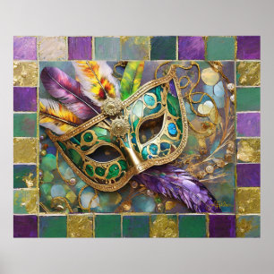 Mardi Gras Gold & Green Feathful Maske Poster