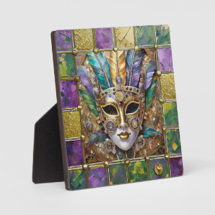 Mardi Gras Gold & Keramik Bunte Feder Maske Fotoplatte