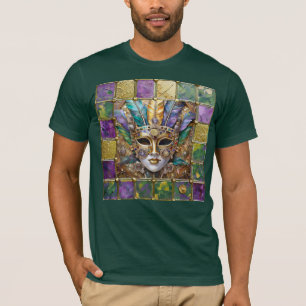 Mardi Gras Gold & Keramik Farbenfrohe Federn Maske T-Shirt