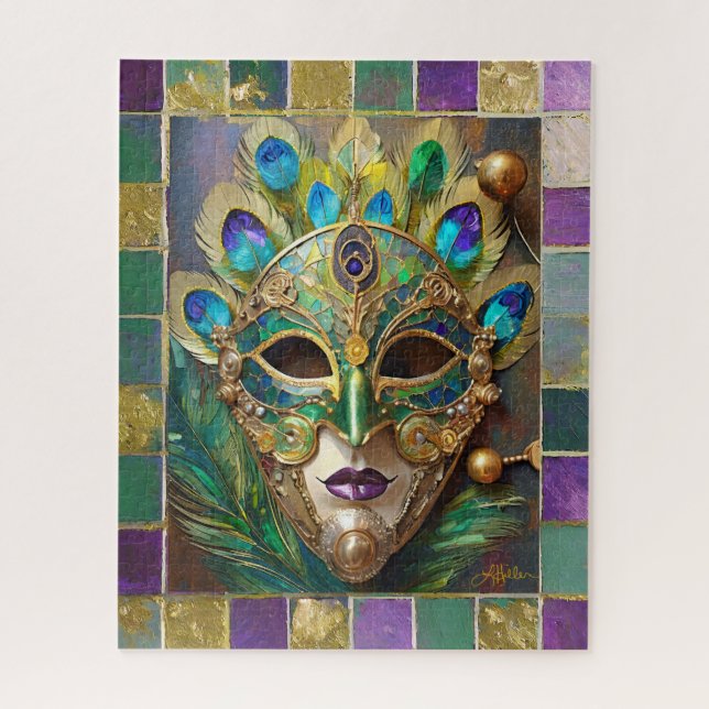 Mardi Gras Gold Keramik Peacock Feather Mask (Vertikal)