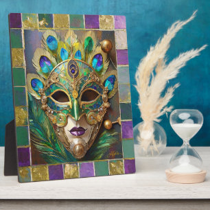 Mardi Gras Gold Keramik Peacock Feather Mask Fotoplatte