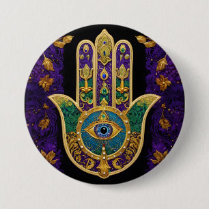 Mardi Gras Gold Lila Grüne Hamsas Art Button