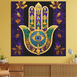 Mardi Gras Gold Lila Grüne Hamsas Art Leinwanddruck