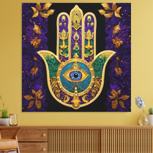 Mardi Gras Gold Lila Grüne Hamsas Art Leinwanddruck