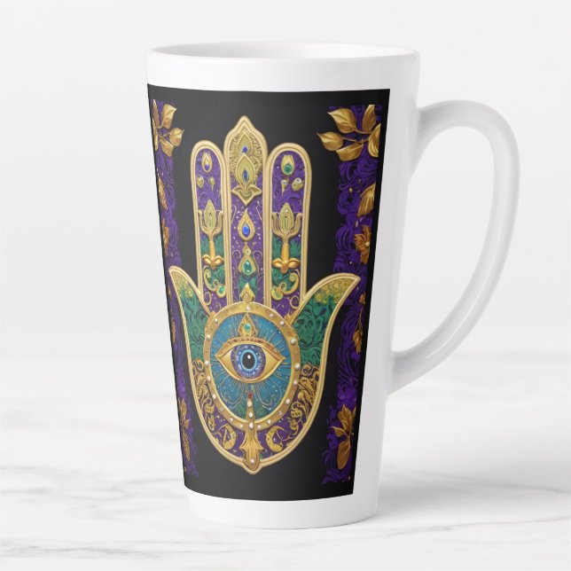 Mardi Gras Gold Lila Grüne Hamsas Art Milchtasse (Rechts)