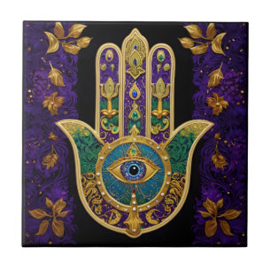 Mardi Gras Gold Lila Grüne Hamsas Kunst Fliese