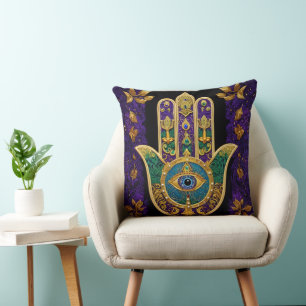 Mardi Gras Gold Lila Grüne Hamsas Kunst Kissen