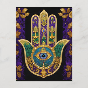 Mardi Gras Gold Lila Grüne Hamsas Kunst Postkarte