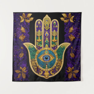 Mardi Gras Gold Lila Grüne Hamsas Kunst Wandteppich